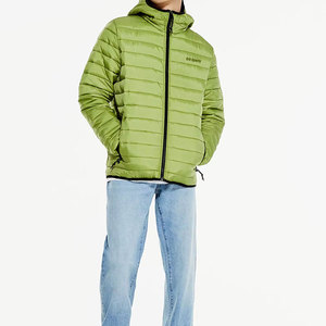 Veste matelassée à capuche verte pour homme, fermeture éclair sur le devant, couleur unie, coupe-vent, rembourrage en polyester, vêtement d'automne - Product Image 6
