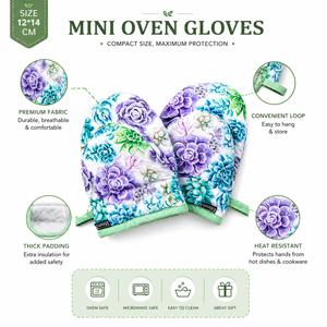 Mini Oven Mitts Gloves | Heat Resistant Cotton <b>Pot</b> <b>Holders</b> | Floral Quilted Kitchen Baking Cooking BBQ Mitts Non Slip Grip Set - Product Image 6