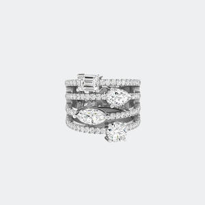 Bague large multi-rangs en or massif, sertie de diamants de formes variées 2,75 carats au total, pavée et sertie à griffes - Product Image 2