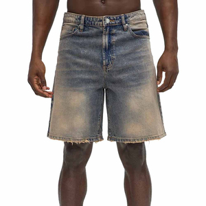 Pantalones Cortos Bermuda de Mezclilla Azul Claro para Hombre, Cintura Alta, Desgastados, de Algodón, Estilo Casual, con Botones - Product Image 1