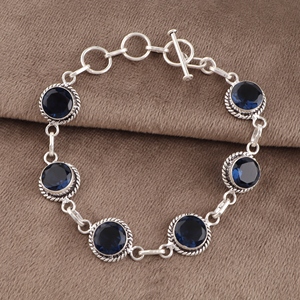 Bracelet tennis en argent sterling 925 avec topaze bleue, fait main en laiton, coupe ronde, chaîne vintage tendance avec sertissage clos, bijoux de mode - Product Image 2