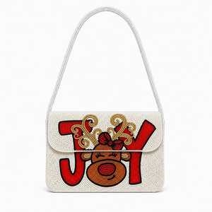 Bolso de Mano Bordado con Cuentas Joy, Diseño Navideño Floral Rojo y Blanco, Hecho a Mano, Color y Forma Personalizados, ARTE INDIO EXOTICO - Product Image 1