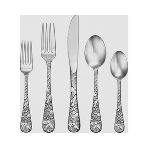 Nouveau ensemble de couverts élégants en acier inoxydable poli, de haute qualité, unique, plaqué argent, poignée martelée - Product Image 3