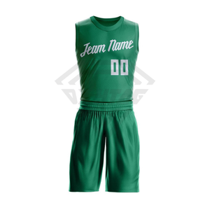 Uniformes de basket-ball sublimés sur mesure, fabricant OEM, ensemble maillot et short en mesh vert pour hommes, vêtements d'entraînement pour équipes. - Product Image 1