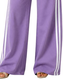 Jean en denim violet lavande pour femme, taille haute, coupe large, avec bande latérale blanche, coupe ample, en coton, pantalon décontracté et tendance - Product Image 5