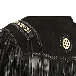 <b>Men</b> Cow Skin <b>Suede</b> Tassel Fringe Leather <b>Jacket</b> Turn-down Collar Breathable 240g Western Style Casual Winter Coat - Product Image 5