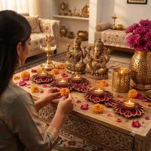 Lotus Flower <b>Tea</b> Light Candle Holder Wooden Rangoli Diwali Christmas Wedding Home <b>Party</b> Table <b>Decoration</b> Eco-Friendly Durable - Product Image 2