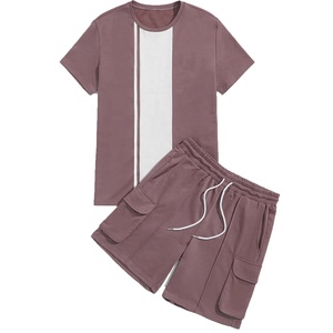 2026 chándal de 2 piezas de gran tamaño para hombre, tela de malla de algodón 100%, pantalones cortos con cordón de estilo Hip Hop, camisetas de bloque de Color - Product Image 5