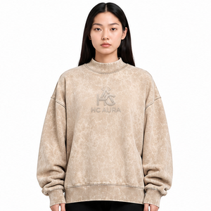 Sudadera Oversize de Felpa/Algodón con Lavado Ácido de Alta Calidad, Color Negro, Cuello Alto Premium, Hombros Caídos, Estilo Urbano de Invierno - Product Image 1