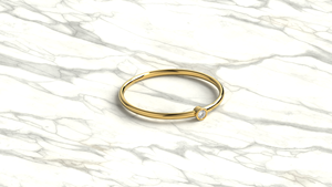 Bague solitaire minimaliste en or 18 carats avec diamant rond serti clos, délicate et empilable, bague de promesse, bijou raffiné, cadeau pour femme - Product Image 3