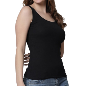 Débardeur noir à col rond pour femme, couleur unie, tricoté, coupe classique, décontracté - Product Image 4