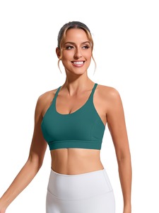 <b>Mesh</b> Panel Back Sports Bra Women Scoop Neck <b>Crop</b> <b>Top</b> Seamless Padded Gym Workout Fitness Activewear Racerback Bralette - Product Image 1