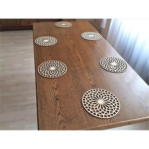 Wholesale Laser Cut Wooden Trivet Heat Resistant Hot Pads Geometric <b>Round</b> Wooden Coaster Dining Table <b>Mat</b> Placemat Wood Trivets - Product Image 1