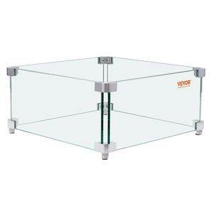 Square Gas <b>Fire</b> Pit Clear Tempered Glass Wind Guard 15 X 15 X <b>7</b> Inch Table 0.31 Inch Thick Hard Corner Bracket Feet 15 X 15 X <b>7</b> - Product Image 1