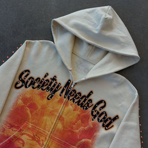 Custom Oversized Zip Hoodie with Embossed Letter Print Premium Cotton Fleece Rhinestone Detail OEM ODM Custom Design Hoodies - Product Image 2
