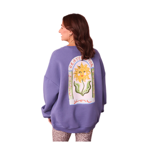 Sweat-shirt tricoté surdimensionné à col en V 100 % coton respirant et doublé pour femme, motif soleil brodé uni, manches régulières - Product Image 2