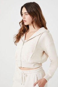 Wholesale Custom Logo High Quality <b>Women</b> Hooded Full <b>Zip</b> Drawstring Soft Fleece Oversized Lounge Cropped <b>Zip</b>-Up <b>Women</b> Hoodies - Product Image 3