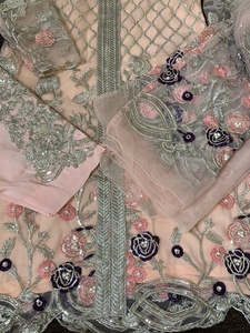 Increíble 2021 Venta caliente camisa de línea A de red bordada y traje de seda Salwar bordado de secuencia pesada vestido completamente bordado - Product Image 6