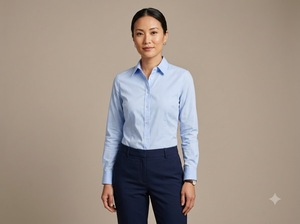 Unisex Light Blue Long Sleeve Button <b>Down</b> Shirt with Dark Gray <b>Trousers</b> and Brown Belt 3HTH HH89-OEM-TSHIRT-2026 - Product Image 4