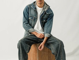 OEM Custom Logo Denim Jeans Winter Hoodie Zipper Up <b>Jacket</b> <b>Pullover</b> Hooded For Men Blank Fall Heavy Jeans Breathable <b>Rain</b> Hoodie - Product Image 3