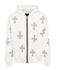 Vente en gros veste à capuche unie découpée et cousue unisexes, sweat à capuche zippé intégral avec impression bouffante en strass du visage vierge personnalisée - Product Image 4