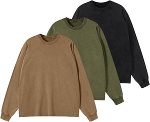 เสื้อสเวตเชิ้ตทรงบ็อกซี่ ยูนิเซ็กซ์ ล้างสีแบบแอซิด คอกลม ทรงหลวม สไตล์ดิสเทรส ปักโลโก้แบรนด์ตามสั่งได้ - Product Image 1