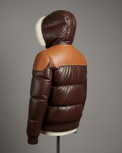 Veste d'hiver matelassée en cuir véritable pour homme avec capuche en fourrure et fermeture éclair, isolée - Product Image 3