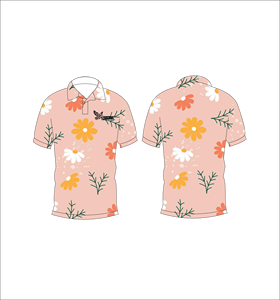 Light Pink Daisy Floral <b>Polo</b> Shirt Yellow <b>Orange</b> White Flower Pattern Short Sleeve Summer Casual Front Back View - Product Image 3