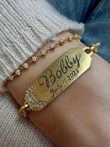 Engravable ID Nameplate <b>Bracelet</b> Pave Cluster Paperclip Chain Link Wear Wholesale 14K 18K Gold 925 <b>Silver</b> Unisex Statement Fine - Product Image 2