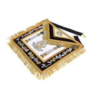 Cinturón de la Francmasonería Past Master Blue Lodge, Bordado a Mano en Negro y Dorado con Pilaritas y Corona, Terciopelo Étnico MAP-0097 - Product Image 5