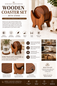 Wooden Coaster Holder Set Round Minimalist Design Durable Tabletop Home <b>Decor</b> for Living Room Indoor Use - Product Image 6
