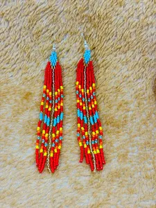 VINTAGE COLOURFUL BEST SALE Handmade <b>Beaded</b> Fringe Earrings Boho Festival Dangle Jewelry for party , gift, christmas, wedding - Product Image 5