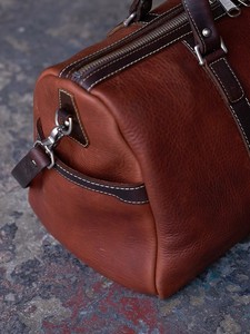 <b>Men</b> Genuine <b>Leather</b> Casual Duffle <b>Bag</b> Zipper Luxury Sport Polyester Lining Vintage Saddle Brown Weekender Travel Gym <b>Overnight</b> - Product Image 2
