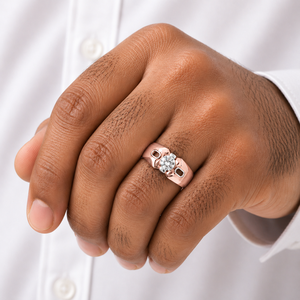 <b>Mens</b> 18KT rose Gold Round Cut Solitaire Cubic Zirconia <b>Ring</b> Polished Statement Band Luxury Wedding Party Gift Jewelry - Product Image 5