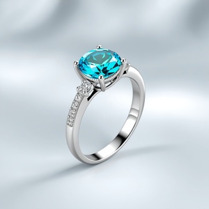 14K <b>White</b> <b>Gold</b> Round Cut Paraiba Color Gemstone <b>Ring</b> Custom Fine Jewelry Manufacturer - Product Image 1