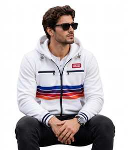 Sudadera con capucha y cremallera para hombre, color blanco, con bloques de color, estilo deportivo, a rayas, para otoño - Product Image 5