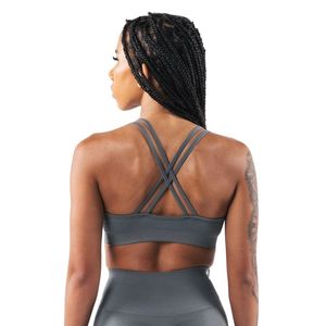 Sujetador deportivo con escote en V profundo para mujer, color gris carbón, espalda cruzada, transpirable, elástico, para correr, yoga, fitness y rendimiento. - Product Image 2