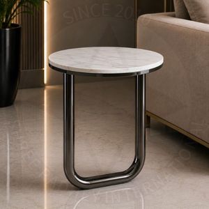 Luxury Black PVD Stainless Steel Marble <b>Side</b> <b>Table</b> Shree Radhey International SRI-NS06 Modern <b>Chrome</b> Base Diwali Living Room - Product Image 1