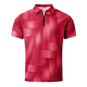 Camiseta de punto de manga corta para hombre con cuello de media cremallera, fresca, antiarrugas y antipilling para verano - Product Image 4