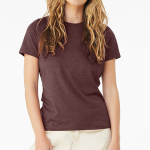 T-shirt en tricot à col rond pour femme, anti-boulochage, coton personnalisé, coupe ample, grande taille, uni, imprimé, logo, vente en gros - Product Image 1