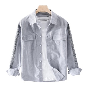 Camisas de satén de manga corta informales para hombre, vaquero con botones, tejido de punto transpirable liso de gran tamaño, personalizable - Product Image 6