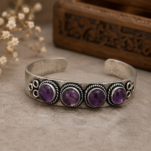 Purple Dynasty Natural <b>Amethyst</b> Artisan Open Cuff Bangle Gold/Silver Plated Brass Jewelry Town JT-044 Unisex Classic - Product Image 6