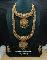 Parure de bijoux vintage PADMAWATI style temple indien du Sud, longue, pour mariée, fiançailles, mariage, fête, comprenant collier, boucles d'oreilles, bague et bracelet en alliage
