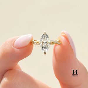 Anillo de compromiso de lujo con diamante de laboratorio talla marquesa, banda de oro amarillo de 14K con diseño de vid retorcida e infinito, anillo solitario - Product Image 6