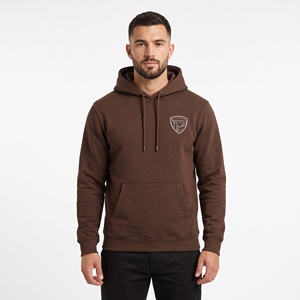 Men's Brown <b>Hooded</b> <b>Fleece</b> Sweatshirt With Front Pocket And Logo Print Casual Wear Autumn Style Regular Fit - Product Image 2