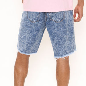 Pantalones Cortos de Mezclilla para Hombre Exoro Apparels, Cintura Media, Dobladillo Deshilachado, Estilo Vintage, Color Azul Claro, Algodón, Pierna Recta, Lavado Medio, Transpirables - Product Image 3