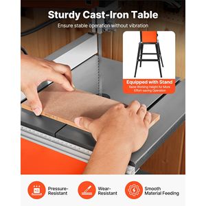 Sierra de cinta de banco de 10 pulgadas y dos velocidades con soporte, 373W 1/2 HP, altura máxima de corte de 6 pulgadas, mesa de hierro fundido de 13.2 x 13.4, máquina de sierra para madera - Product Image 6