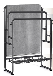 Freestanding Workshop Steel Towel Rack Floor Standing <b>Clothes</b> Drying Stand Three-Layer Adjustable Mesh <b>Shelf</b> Tool Storage - Product Image 4