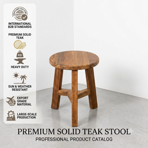 Teak Round <b>Stool</b> Factory 3 Legs Wooden Bench OEM ODM Manufacturer Direct Jepara Indonesian Furniture Export Bulk Supplier <b>Wood</b> - Product Image 5