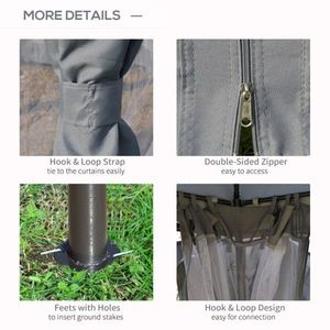 Gazebo a Cupola per Patio 144x144 Pollici con Doppio Tetto, Rete Esterna e Pareti Laterali con Tende Zip 144x144 Pollici - Product Image 6